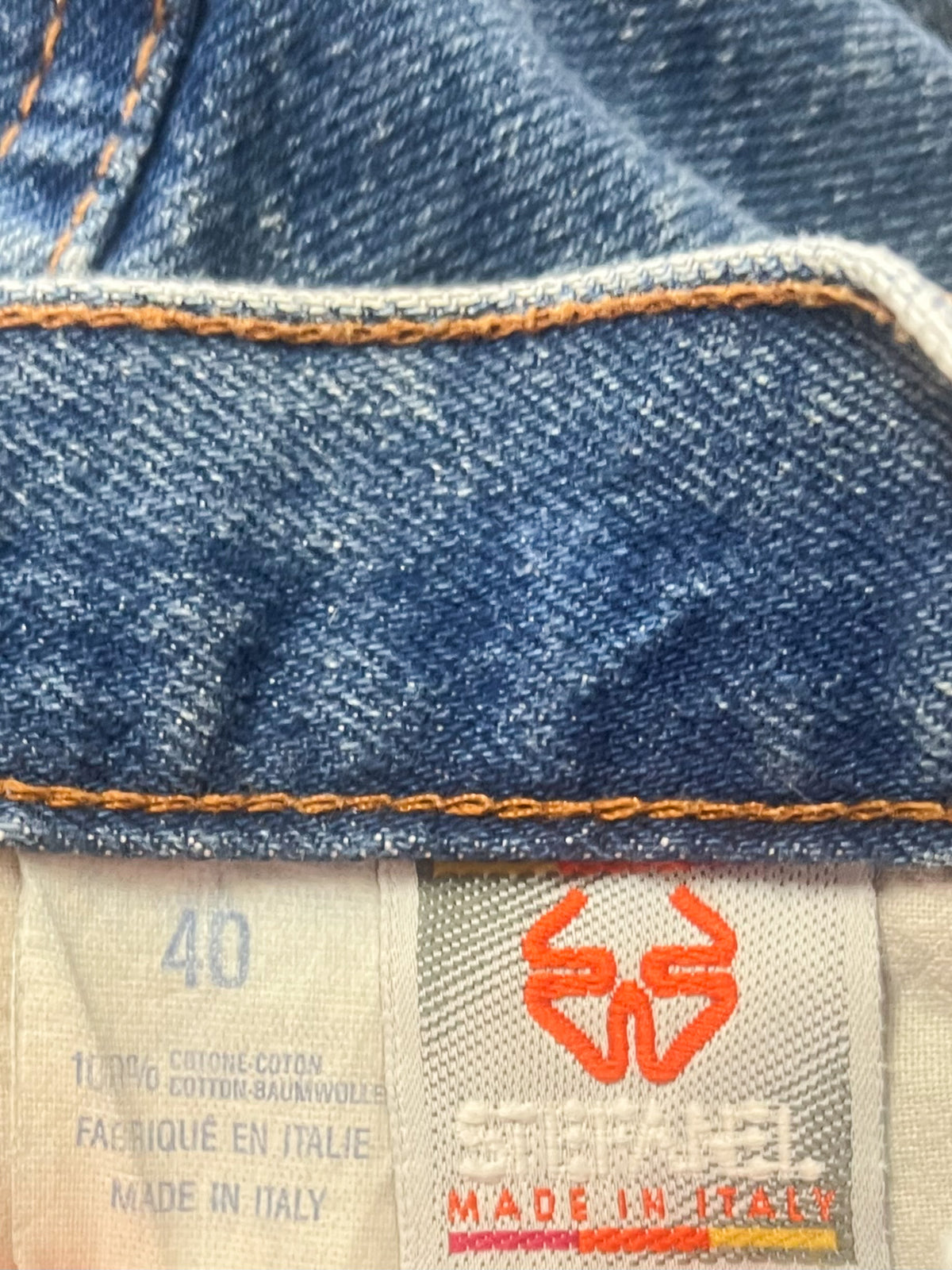 Jupe Crayon Vintage Années 90 Denim Stefanel Broderie Fraises – Made in Italy – T34
