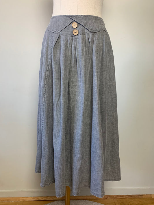 Jupe midi à plis gris en mélange lin vintage