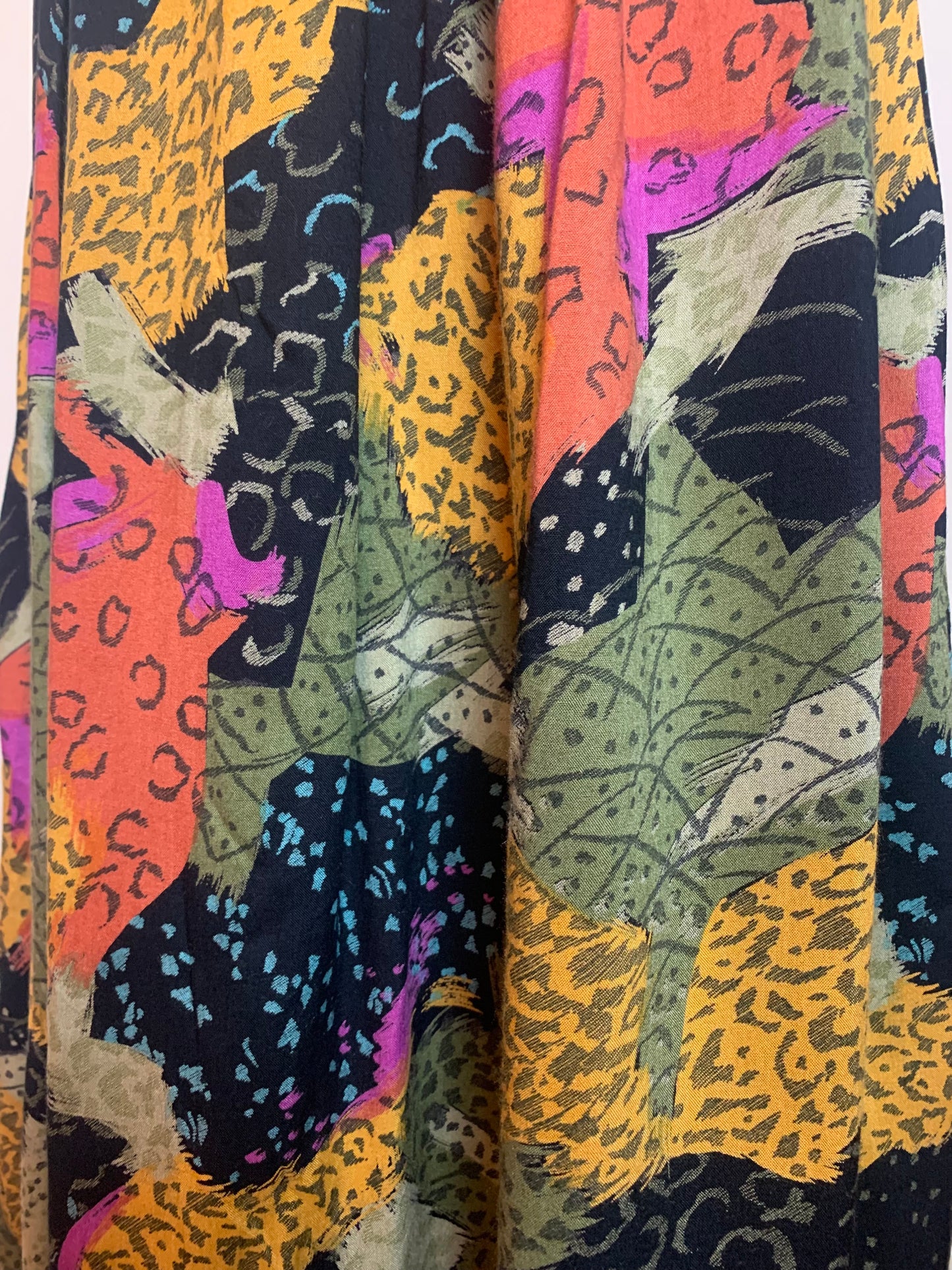 Jupe Midi Vintage Années 80 à Plis - 100% Viscose - Imprimé Floral & Géométrique - T. 36