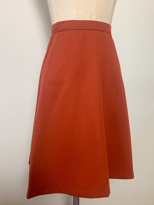 Jupe Trapèze Vintage Années 70 - Marron Brique - T. 32/34