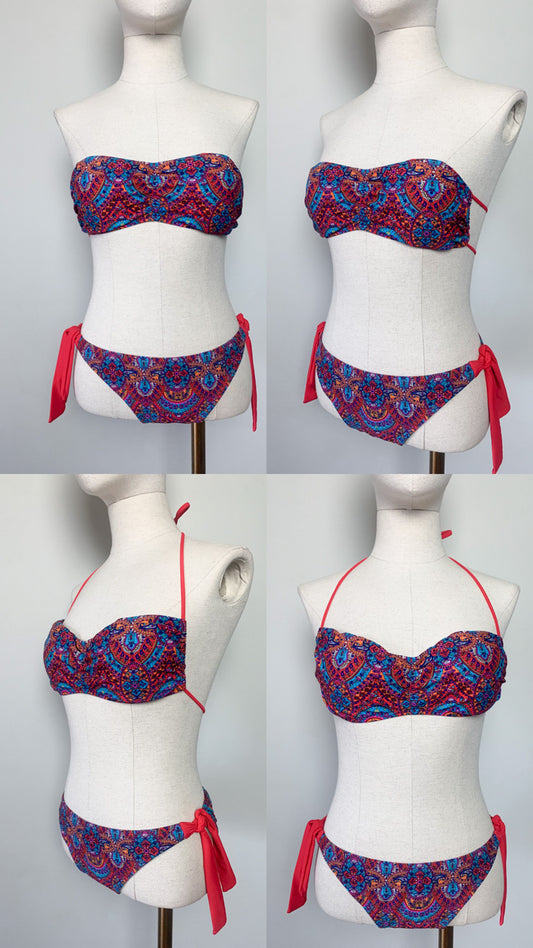 Maillot de Bain 2 Pièces Imprimé Paisley – Haut Bandeau Modulable – Taille 38/40