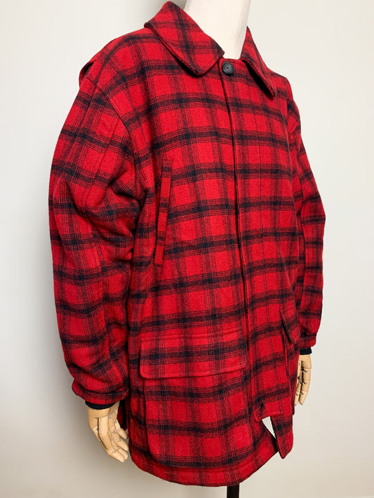 Manteau Bûcheron Vintage années 80 90  Laine Tartan Rouge/Noir - XL Homme - Oversize Marque LL Bean
