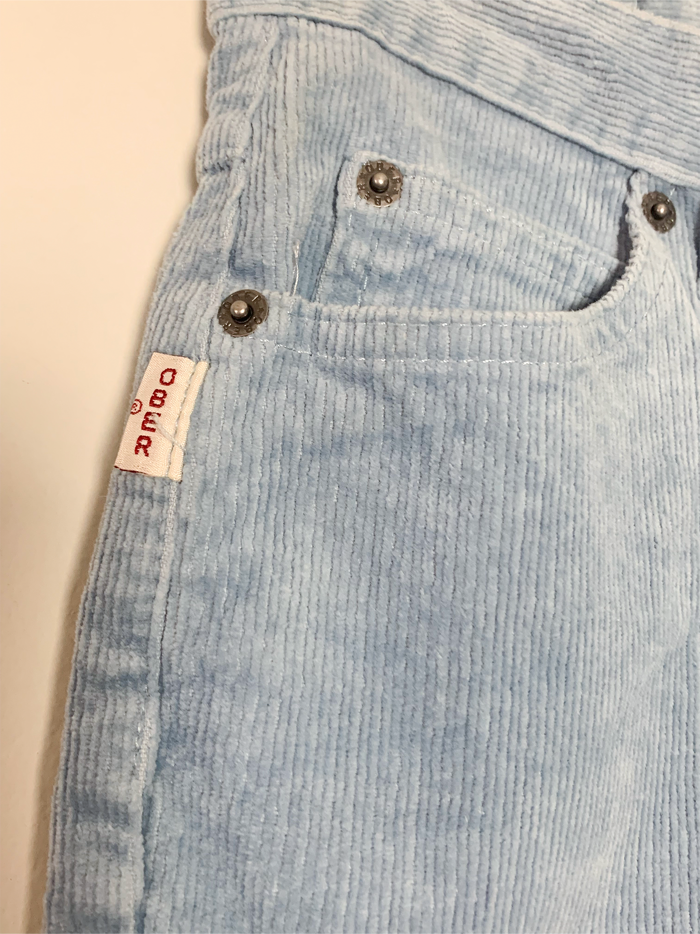 Pantalon velours côtelé mille raies bleu ciel vintage Ober