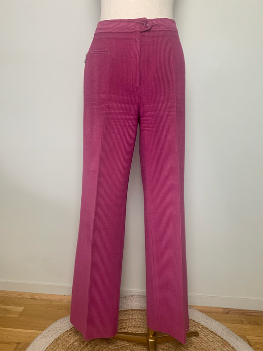 Pantalon femme velours côtelé rose vintage