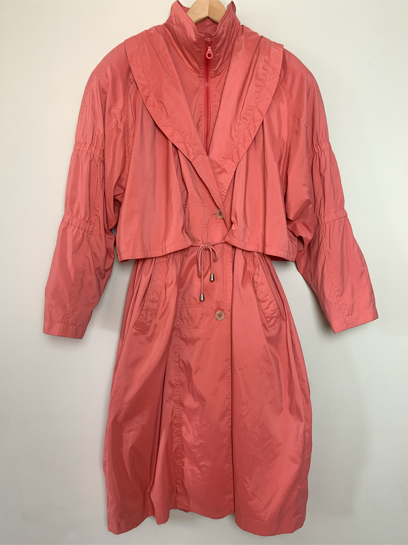 Trench parka imperméable long mi saison femme rose corail vintage