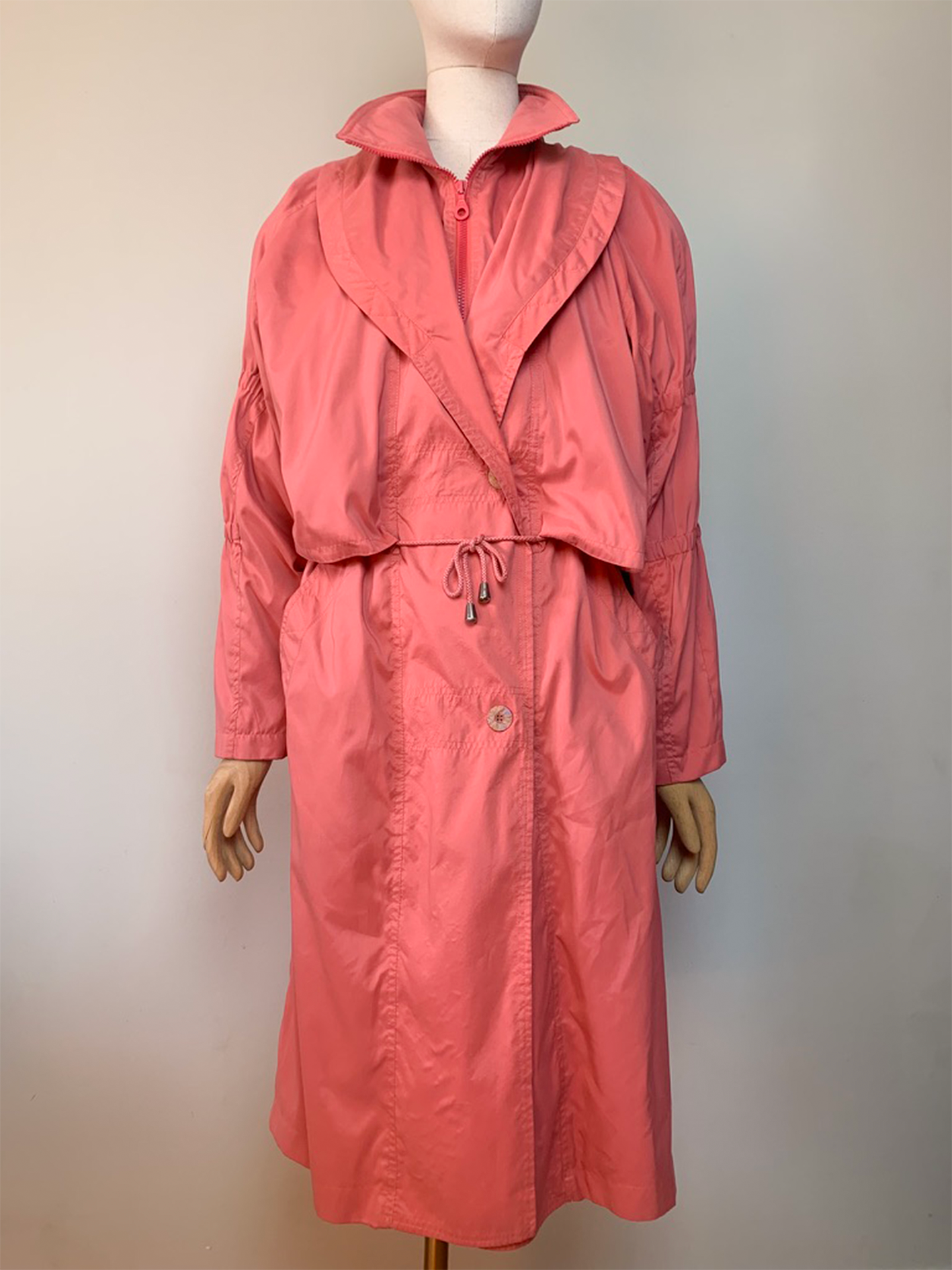 Trench parka imperméable long mi saison femme rose corail vintage