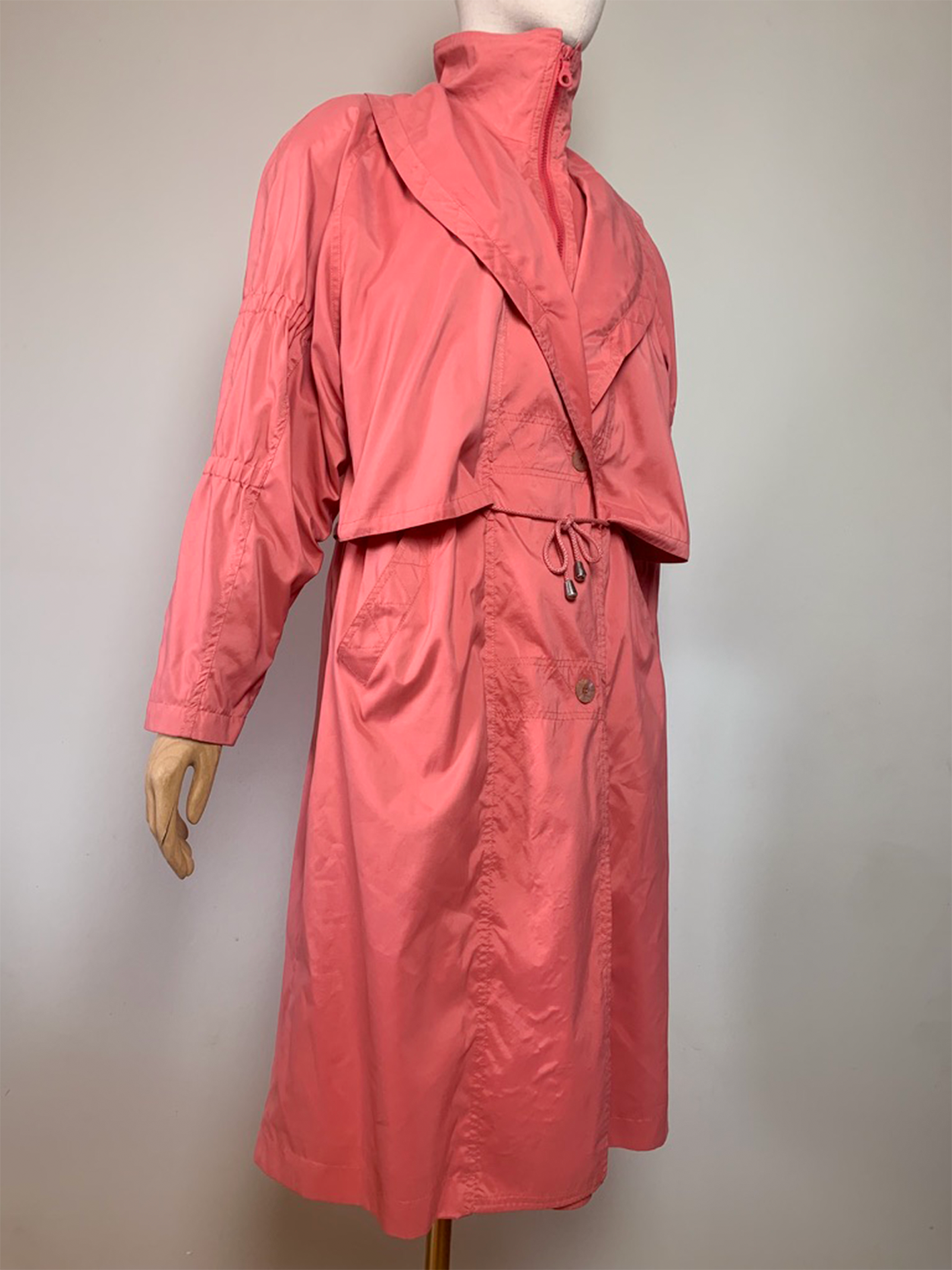 Trench parka imperméable long mi saison femme rose corail vintage