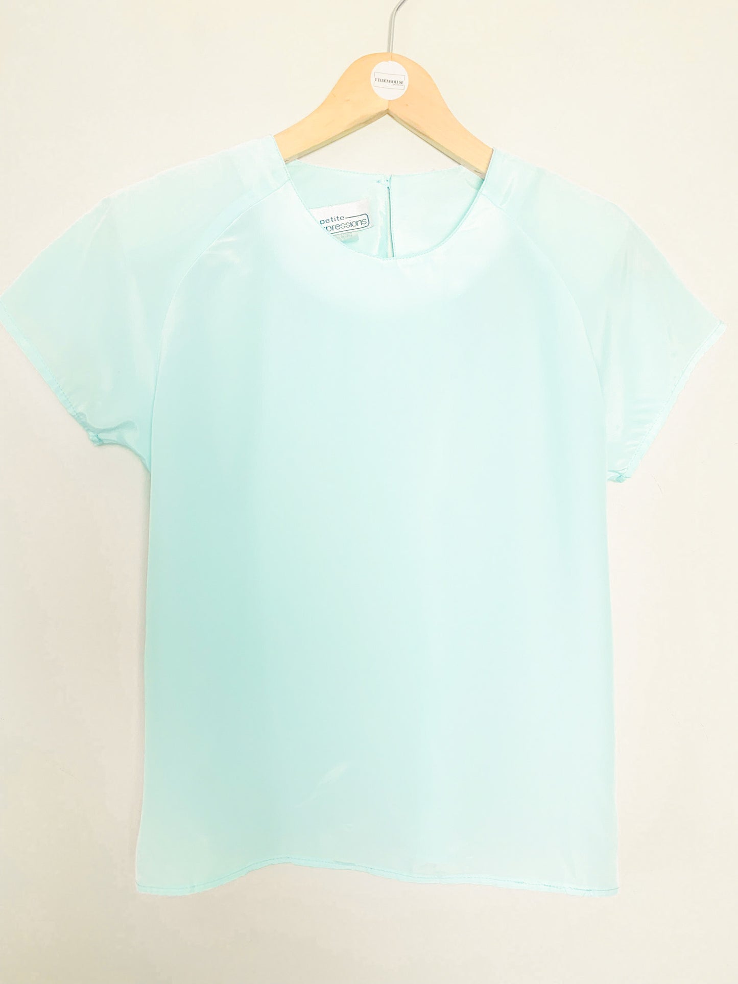 Blouse Vintage Années 80 90 Vert d'Eau - Coupe Structurée & Épaulettes - Made in USA - T. 36