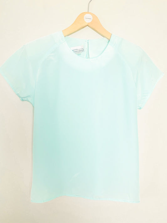 Blouse Vintage Années 80 90 Vert d'Eau - Coupe Structurée & Épaulettes - Made in USA - T. 36