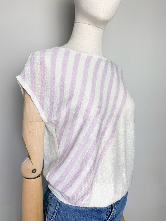 Top en Maille Vintage Ondelys - Manches Courtes Rayées - Taille S