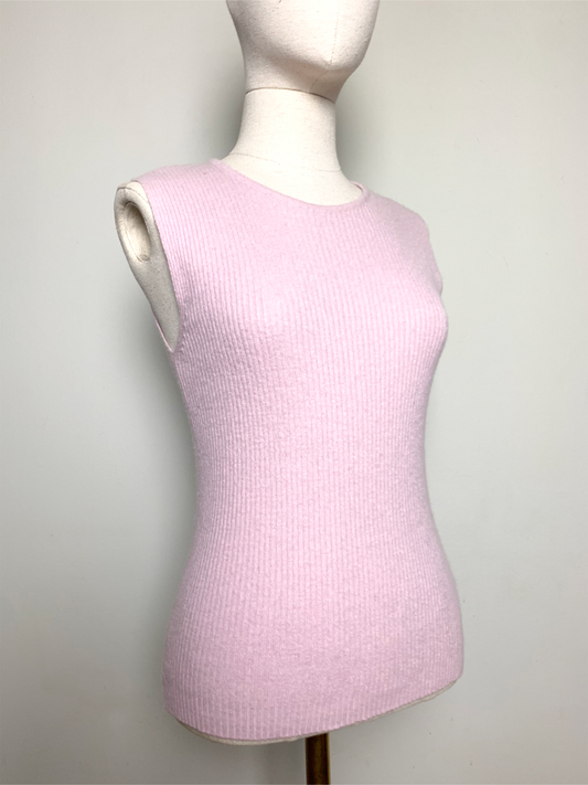 Pull sans manche rose mélange cachemire