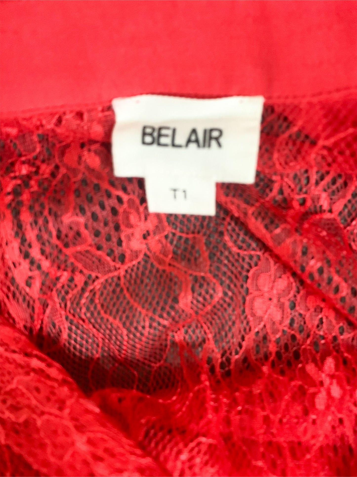 Robe Belair Dentelle Rouge - Col Chemise - Cocktail Cérémonie T36