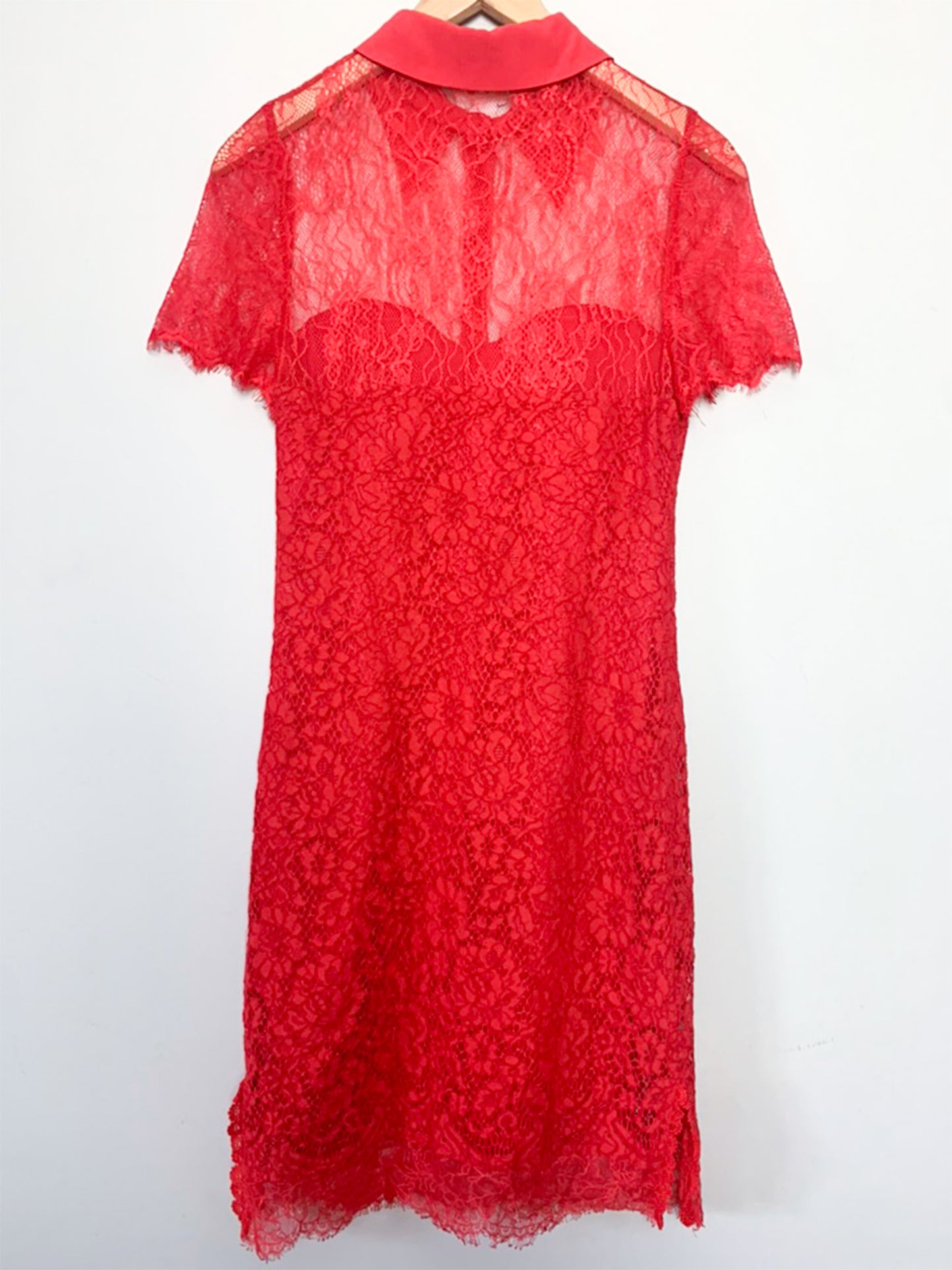 Robe Belair Dentelle Rouge - Col Chemise - Cocktail Cérémonie T36