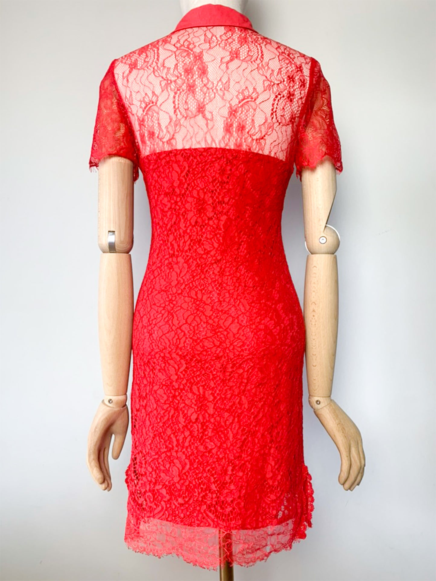 Robe Belair Dentelle Rouge - Col Chemise - Cocktail Cérémonie T36