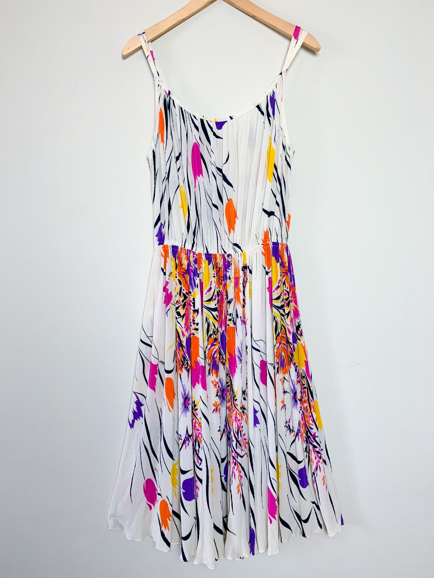 Robe Midi Plissée Vintage Années 80 - Imprimé Floral Arlequin - Virginie Paris - T. 36/38