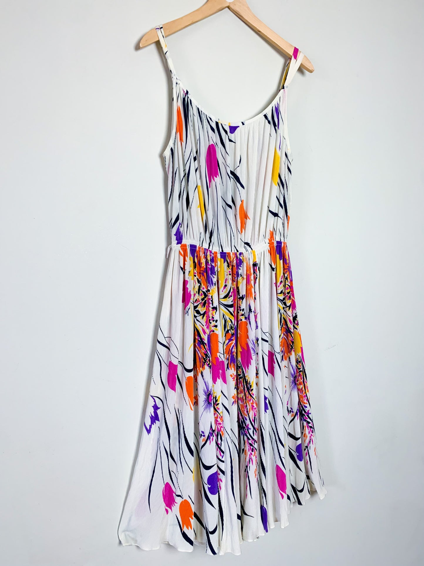 Robe Midi Plissée Vintage Années 80 - Imprimé Floral Arlequin - Virginie Paris - T. 36/38