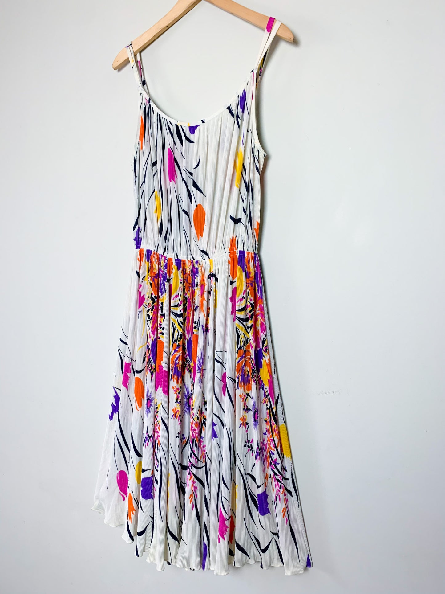 Robe Midi Plissée Vintage Années 80 - Imprimé Floral Arlequin - Virginie Paris - T. 36/38