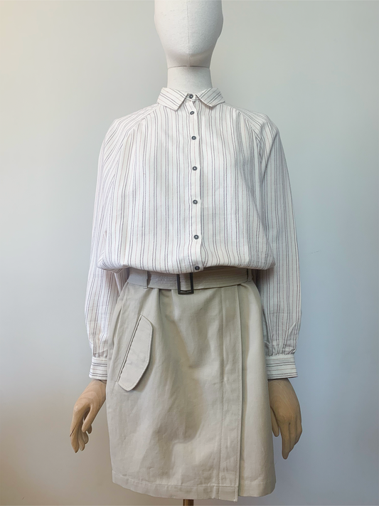 Robe en coton biologique et lin crème beige rayée Ekyog