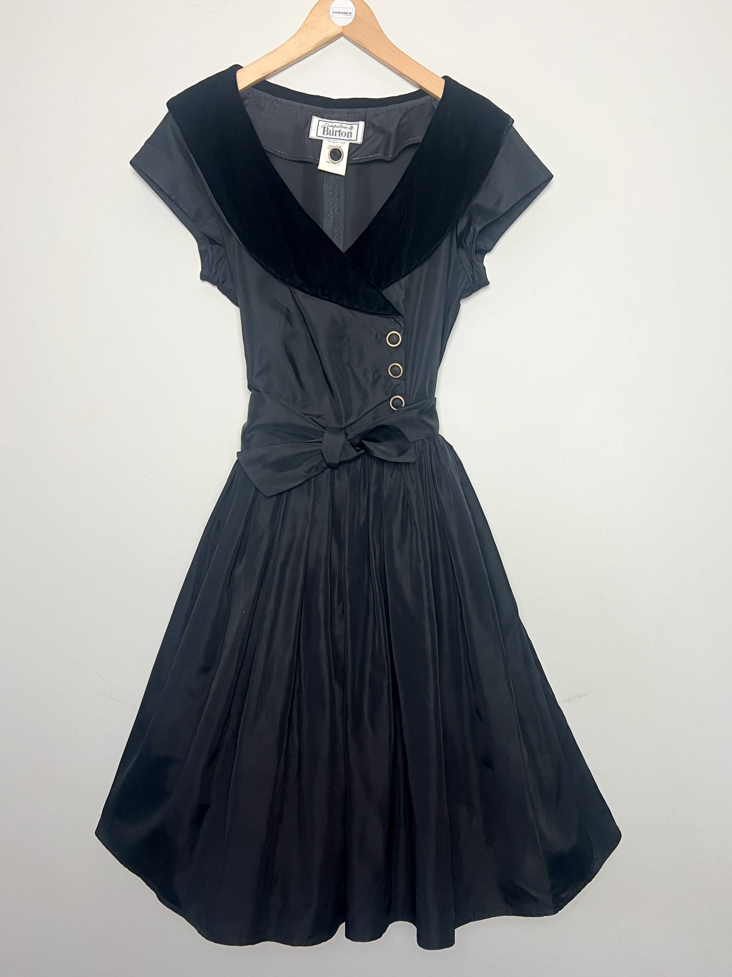 Robe Cocktail Vintage années 80 - Velours & Tulle -Nœud au dos - T 36 (S)