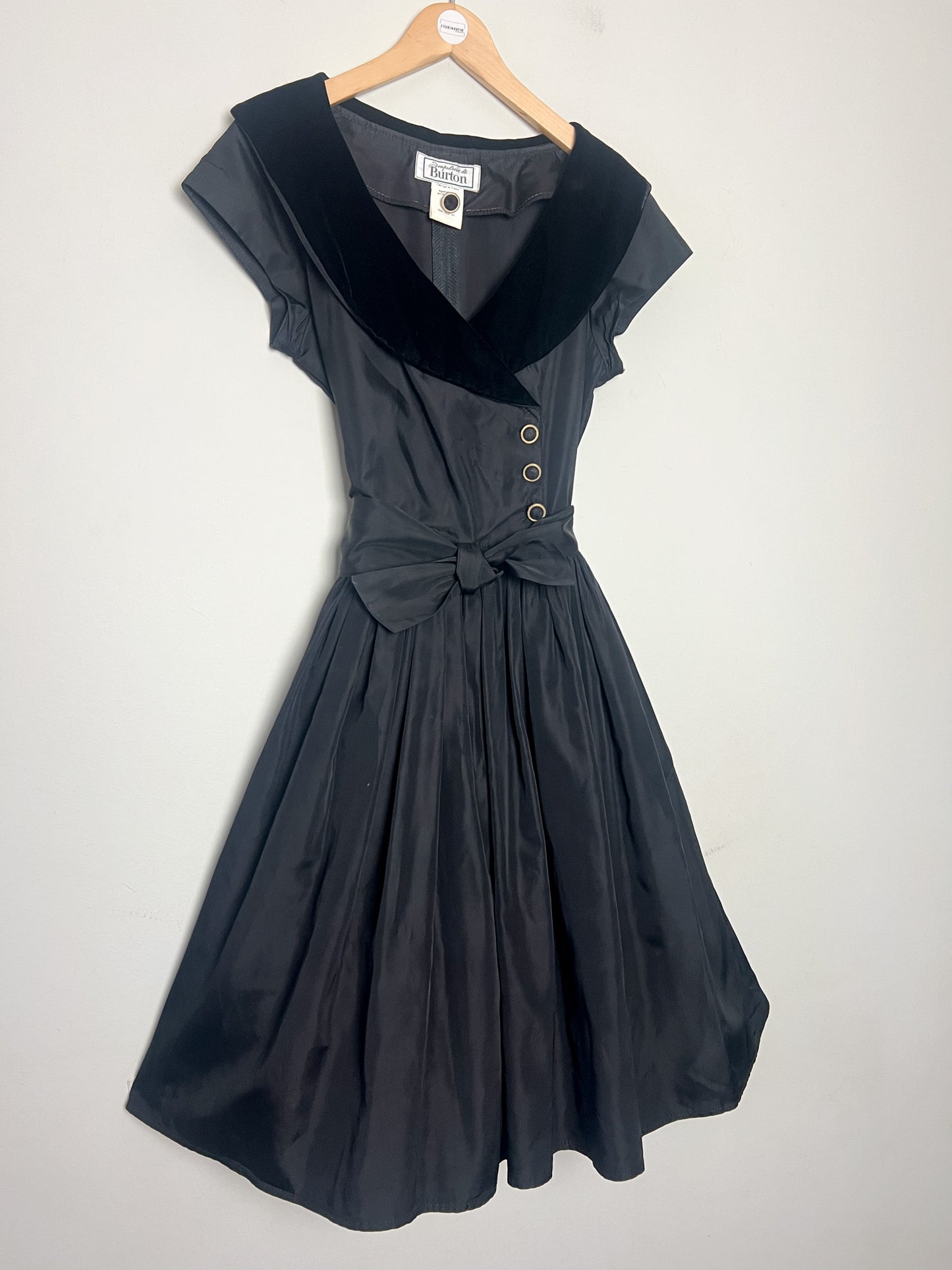 Robe Cocktail Vintage années 80 - Velours & Tulle -Nœud au dos - T 36 (S)