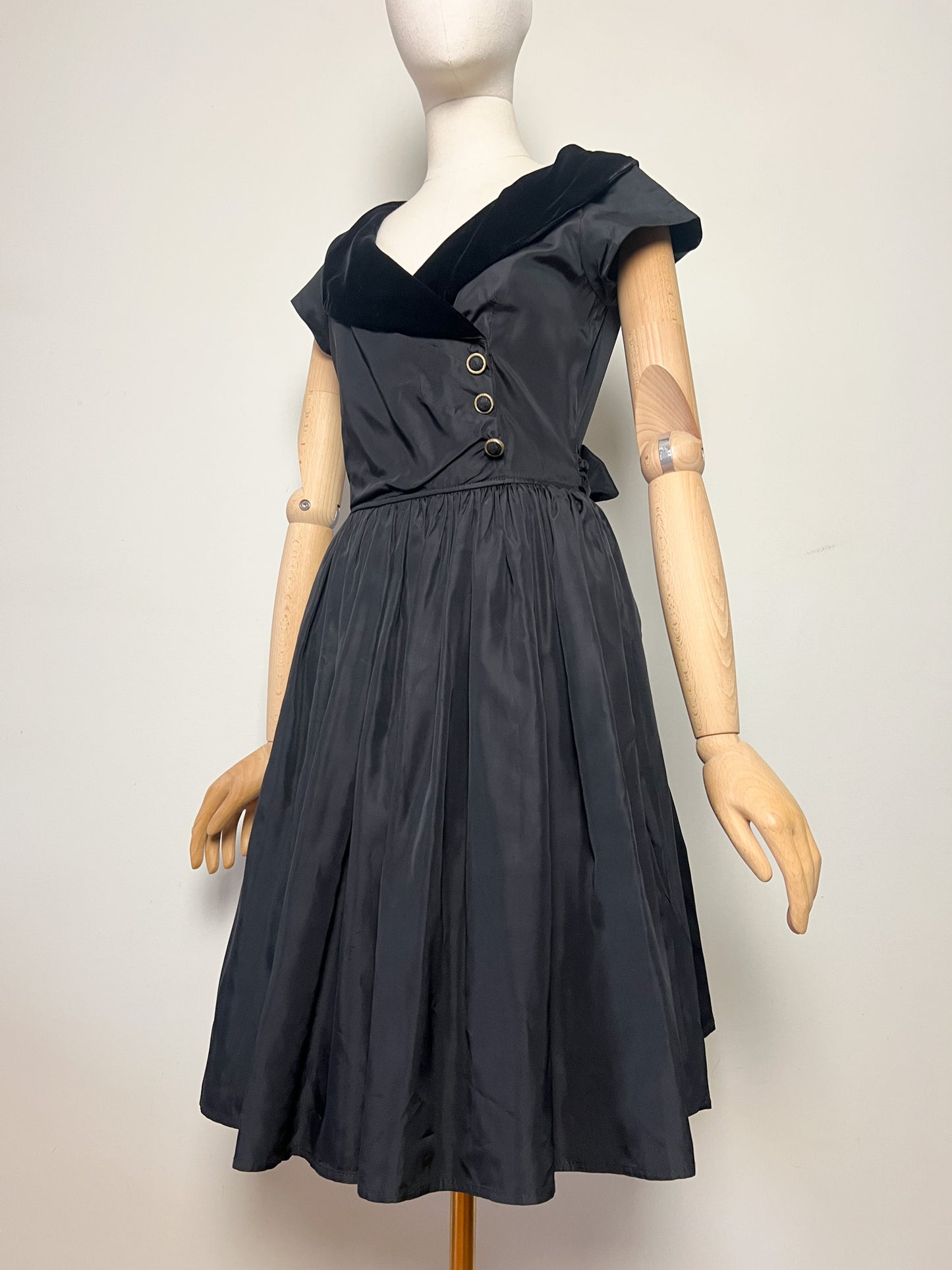 Robe Cocktail Vintage années 80 - Velours & Tulle -Nœud au dos - T 36 (S)