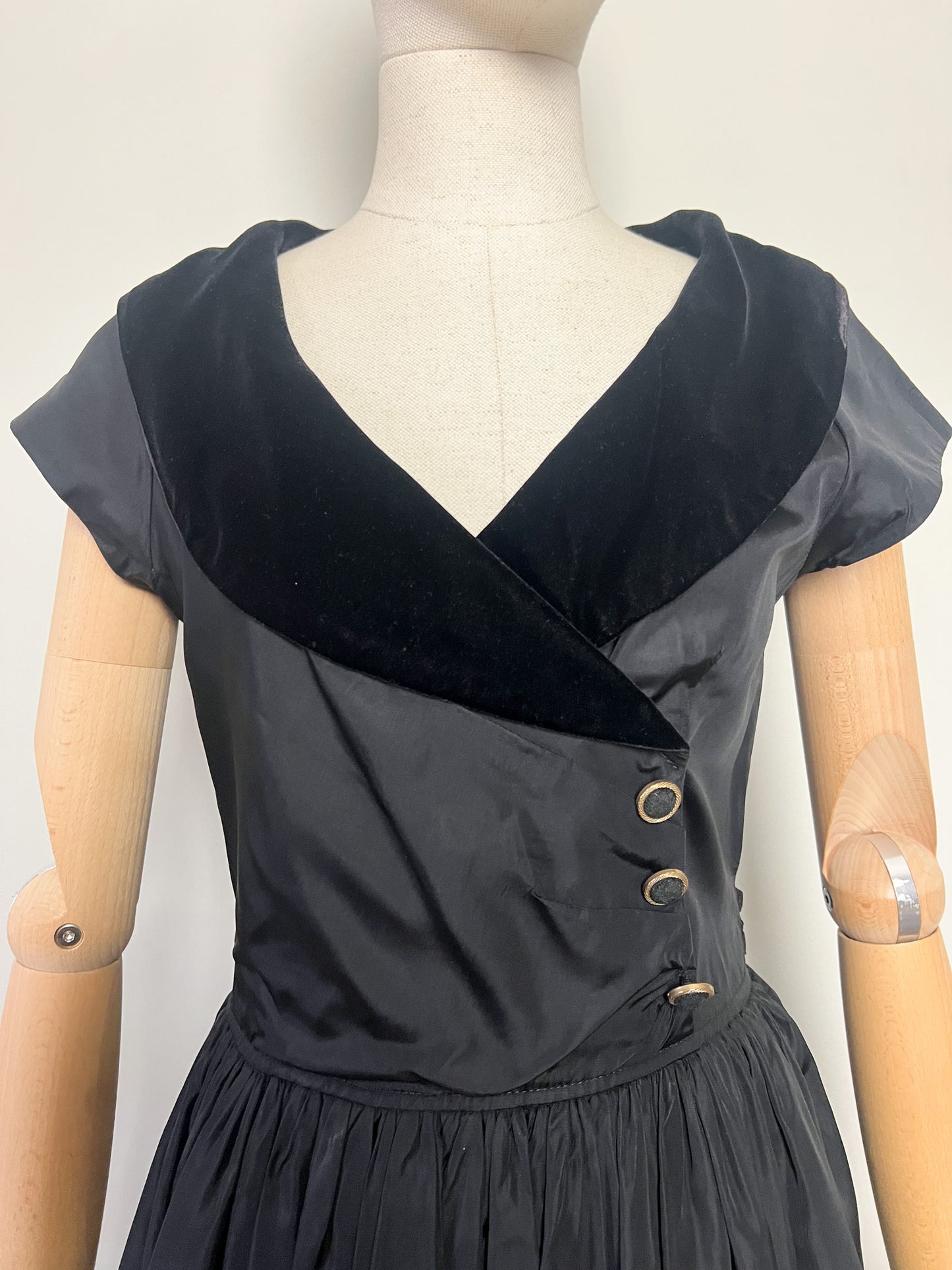 Robe Cocktail Vintage années 80 - Velours & Tulle -Nœud au dos - T 36 (S)