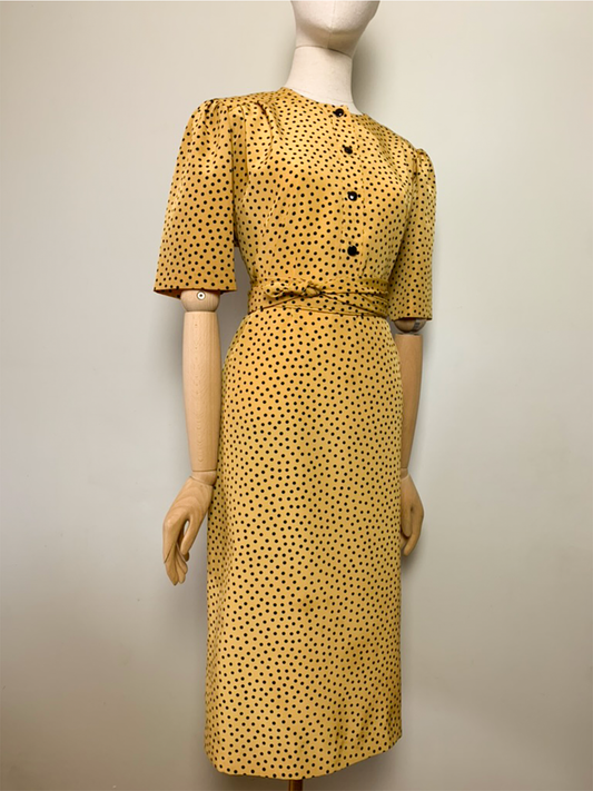 Robe midi fluide manches courtes jaune safran vintage Weimberg