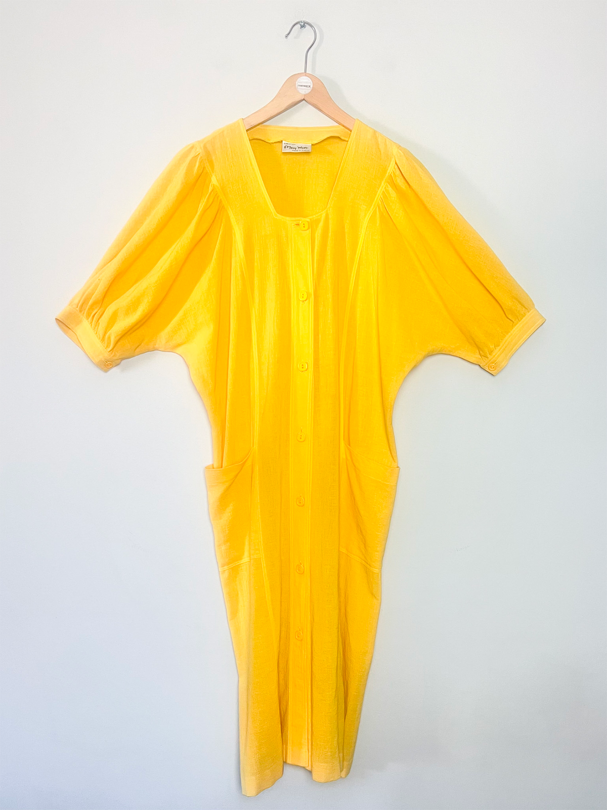Robe vintage Années 80 - Jaune lumineux - 100% Coton Suisse - Mary West – T42/44