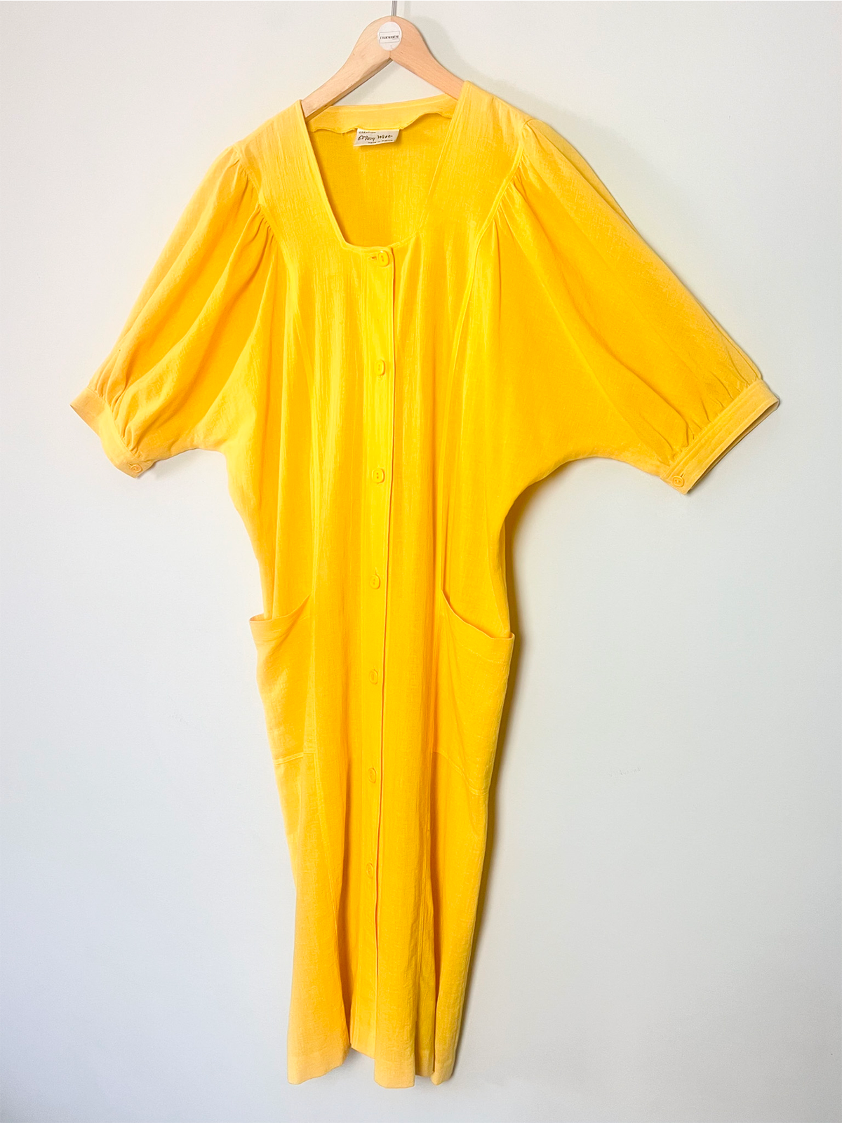 Robe vintage Années 80 - Jaune lumineux - 100% Coton Suisse - Mary West – T42/44