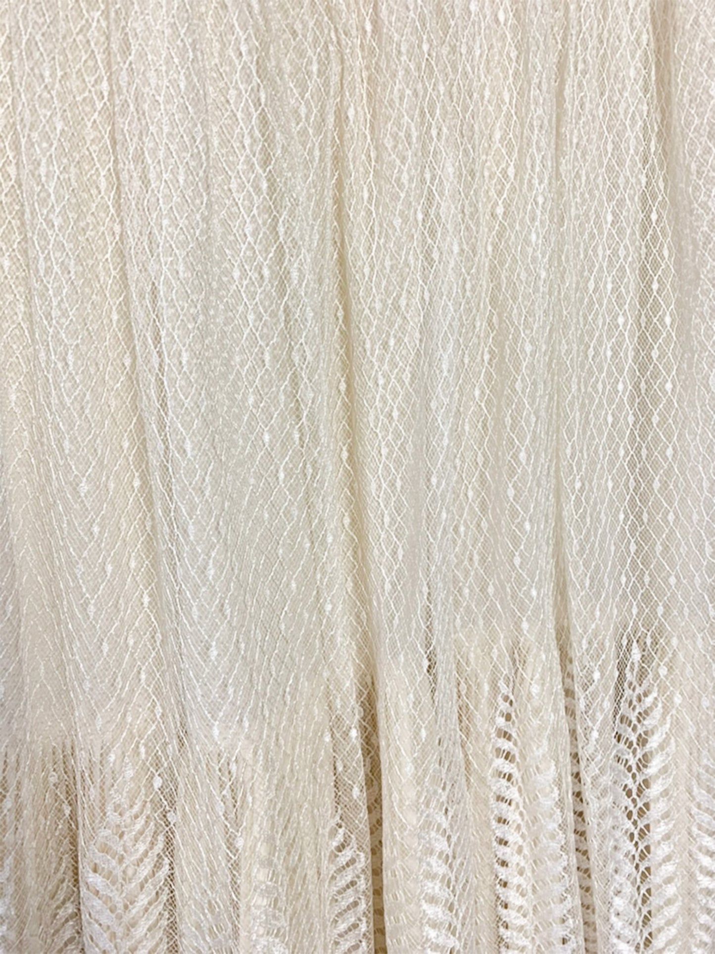 Robe Midi Vintage TED LAPIDUS Luxe - 100% Soie Crème - Dentelle & Plissés Romantiques - Années 70 - Taille 36/38