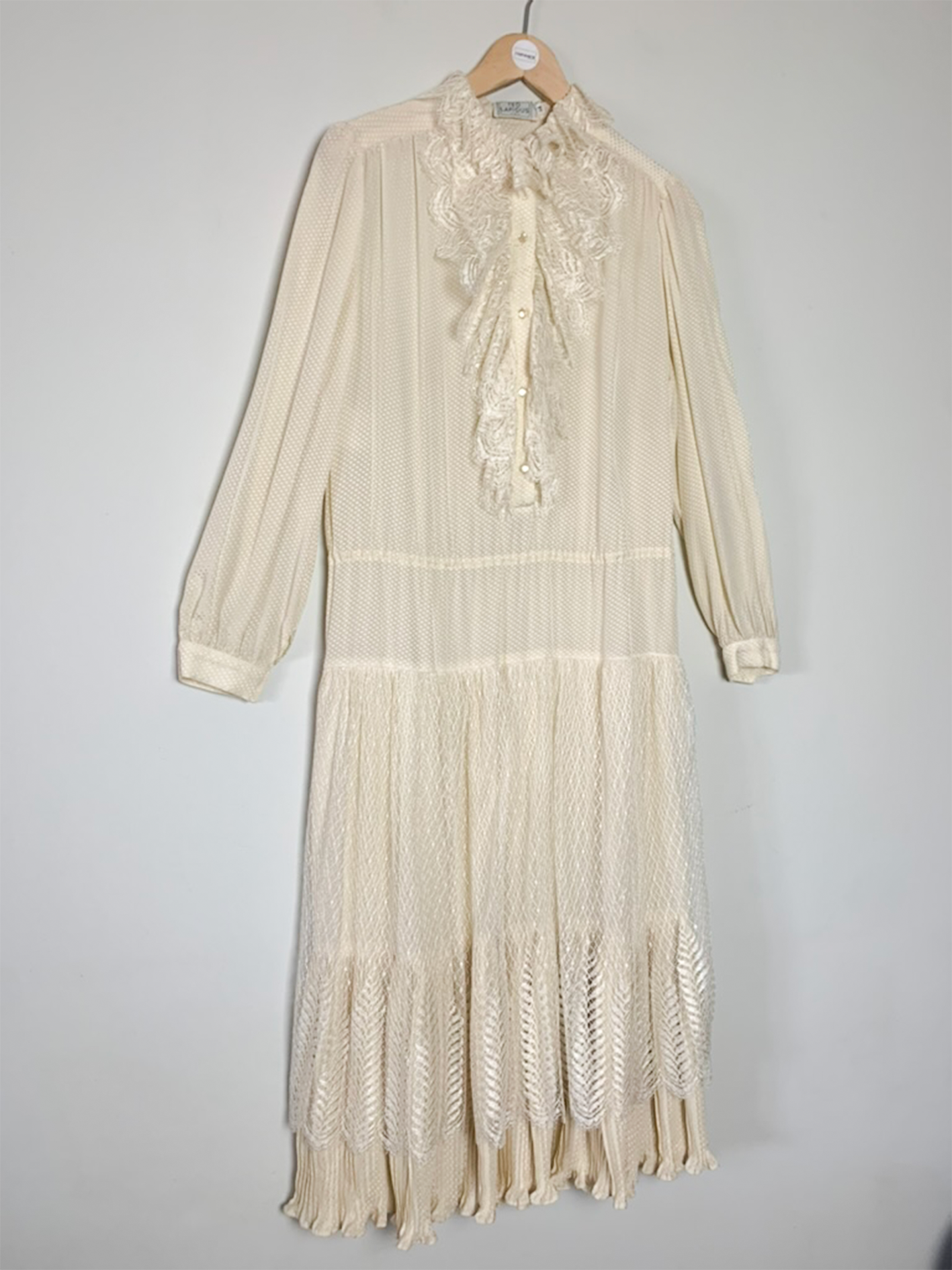 Robe midi bohème crème 100% soie vintage Ted Lapidus