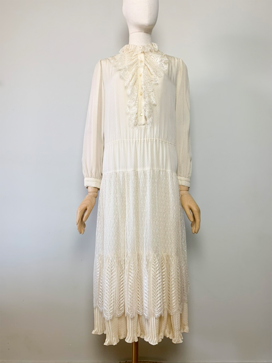 Robe midi bohème crème 100% soie vintage Ted Lapidus
