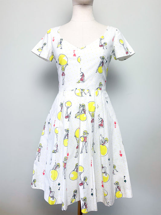 Robe Patineuse Paul & Joe Made in France – Imprimé Pin-up & Cartes à Jouer – T34