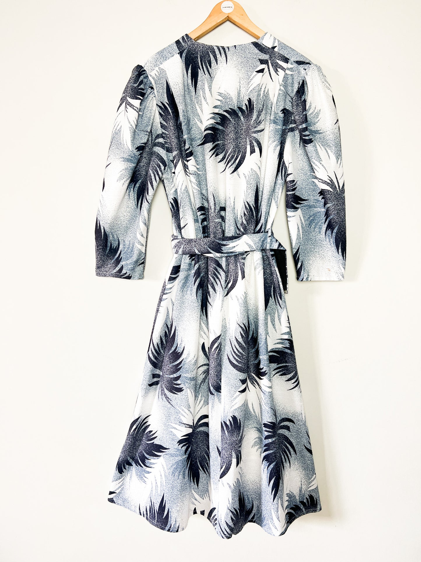 Robe Midi Vintage Année 80 - Imprimé Arty Abstrait - Bleu & Gris - T 38/40