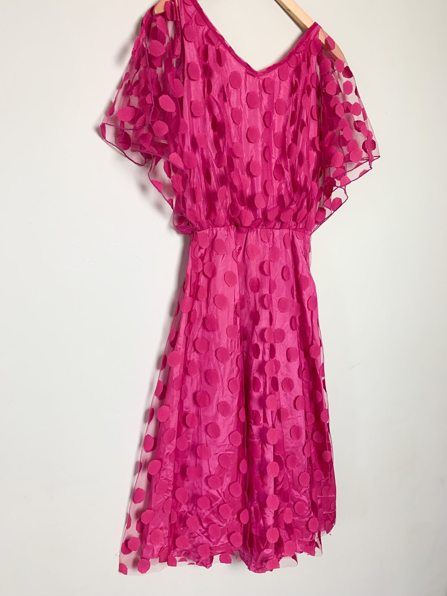 Robe vintage Années 80 rose en tulle à pois en relief – fête et céremonie_T34