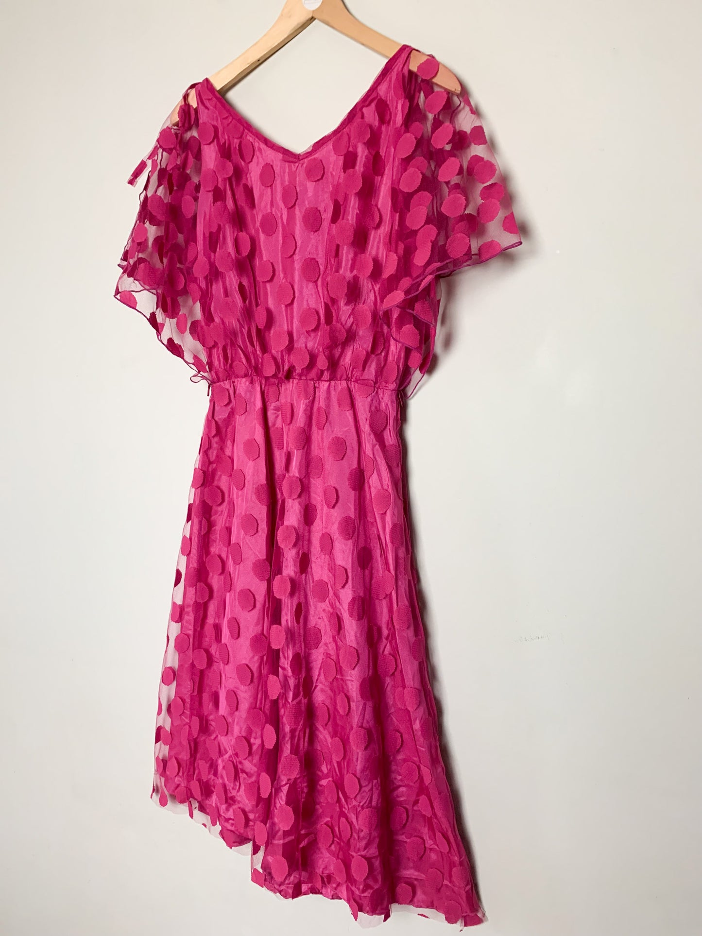 Robe vintage Années 80 rose en tulle à pois en relief – fête et céremonie_T34