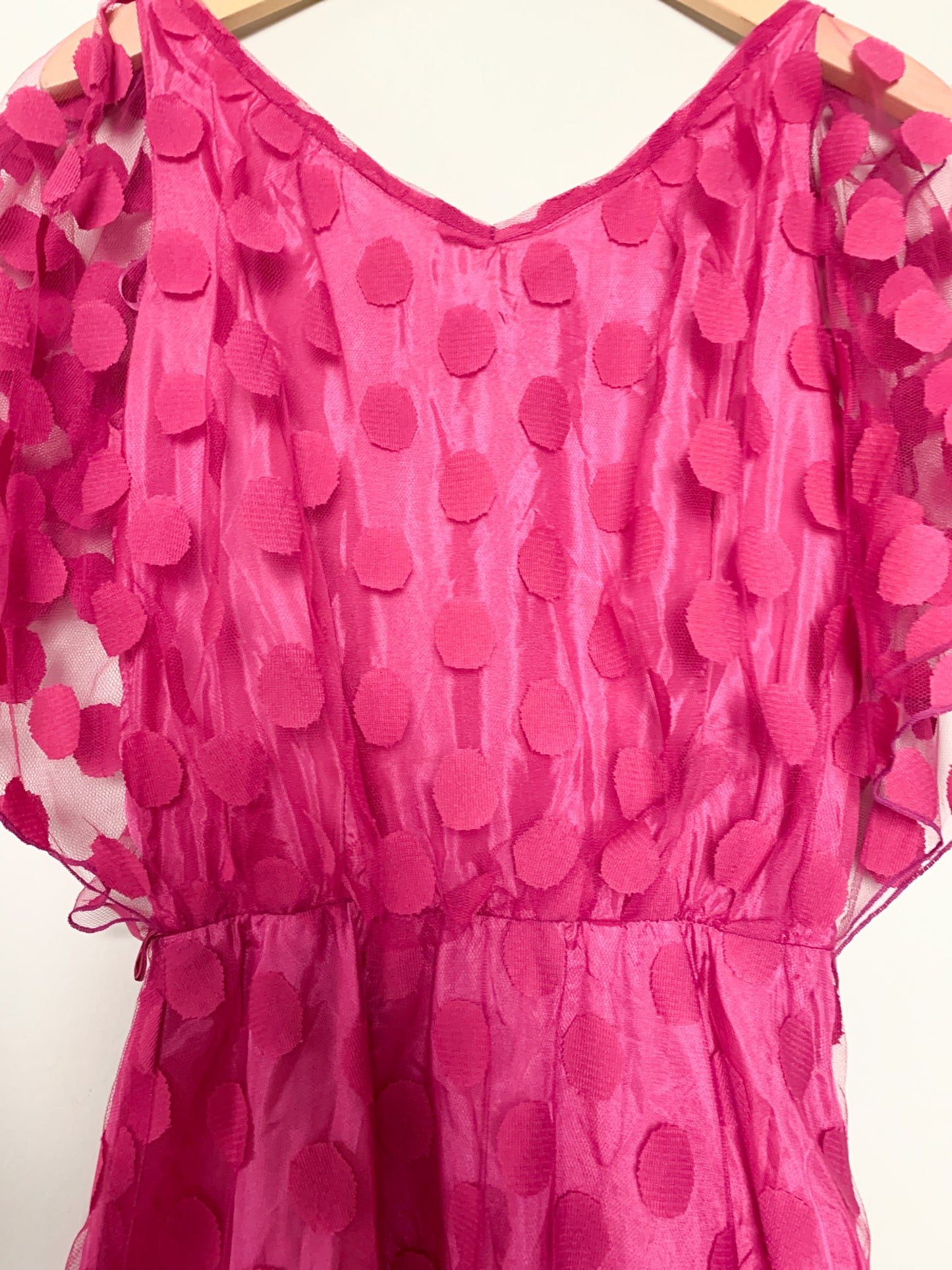 Robe vintage Années 80 rose en tulle à pois en relief – fête et céremonie_T34