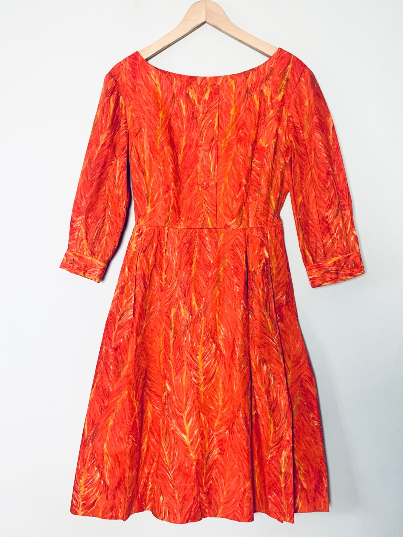 Robe Chic Vintage Années 60 - Coupe Structurée - Imprimé Géométrique/Floral Orangé - T32/34