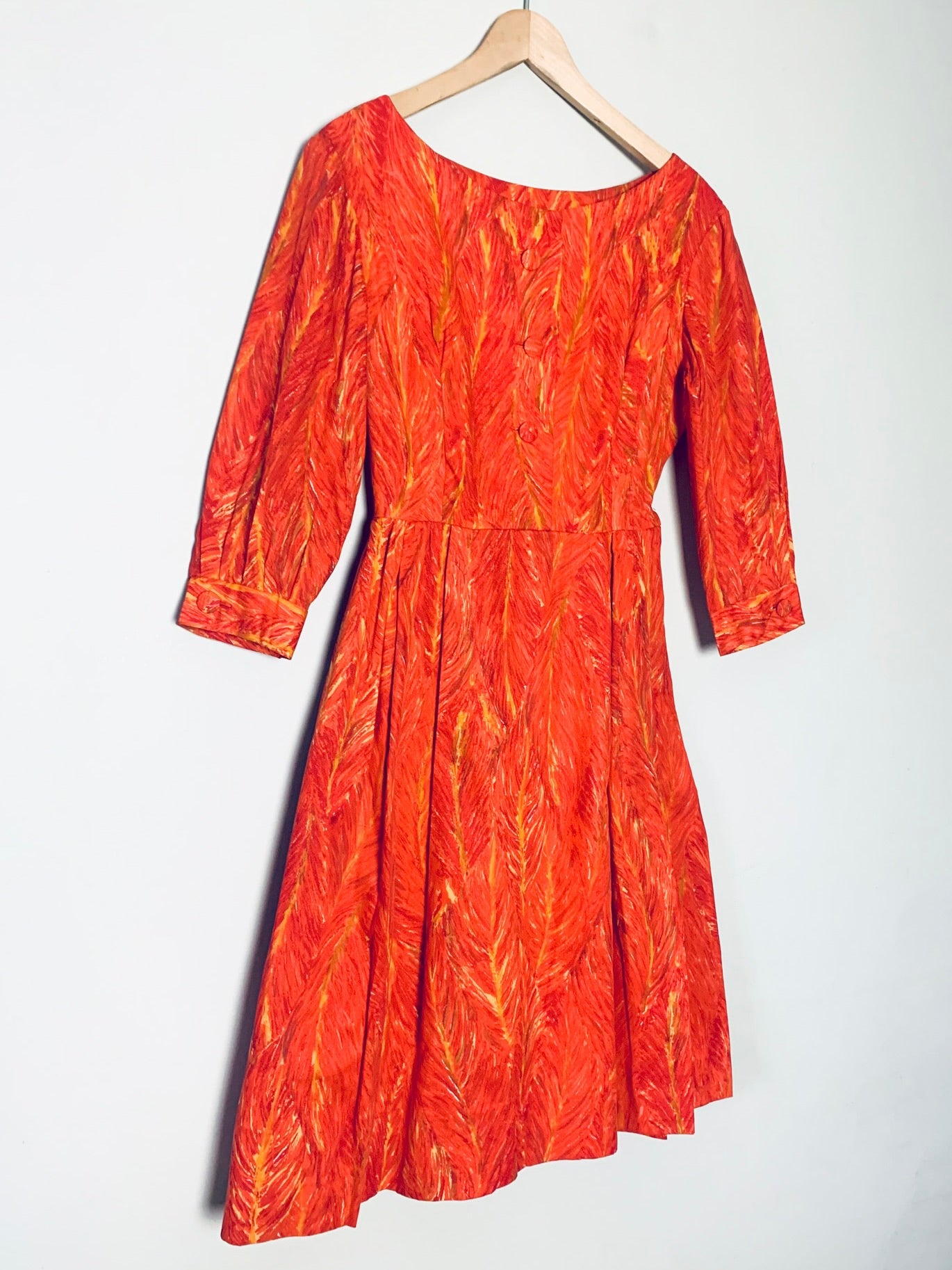 Robe Chic Vintage Années 60 - Coupe Structurée - Imprimé Géométrique/Floral Orangé - T32/34