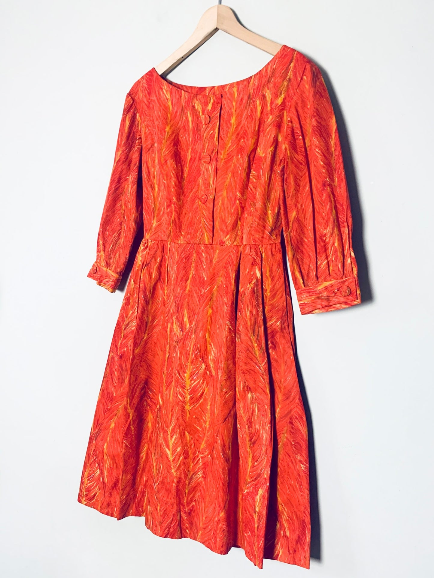 Robe Chic Vintage Années 60 - Coupe Structurée - Imprimé Géométrique/Floral Orangé - T32/34