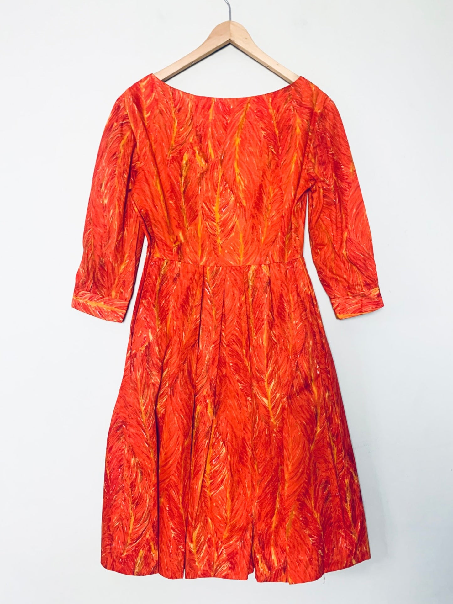 Robe Chic Vintage Années 60 - Coupe Structurée - Imprimé Géométrique/Floral Orangé - T32/34