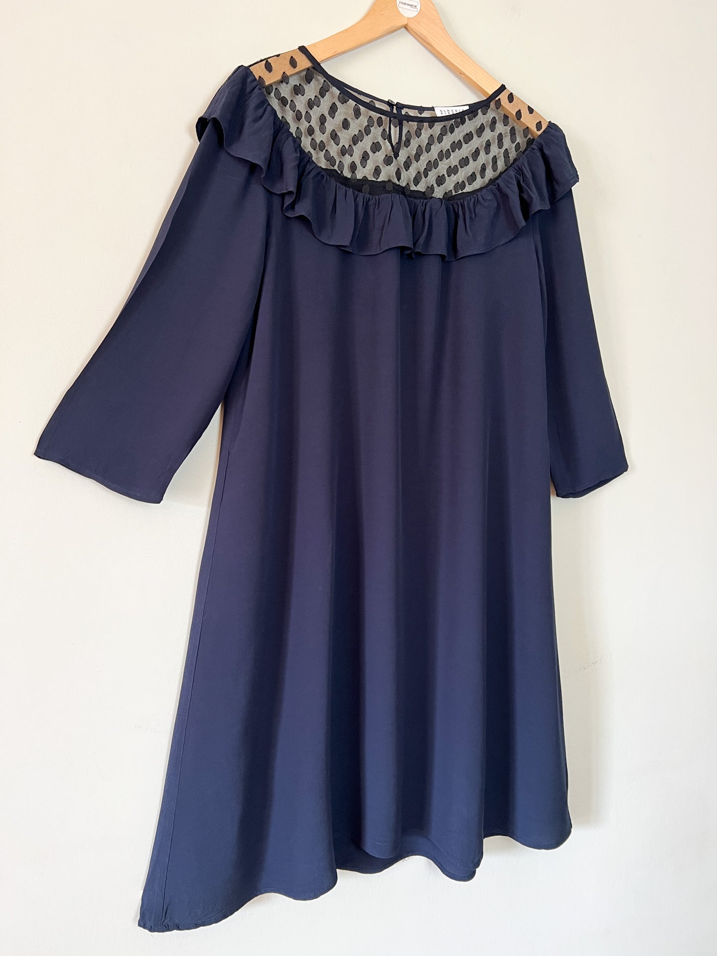 Robe Claudie Pierlot Marine Viscose - Plumetis Volant - T. 38 (Grand) - Made in France
