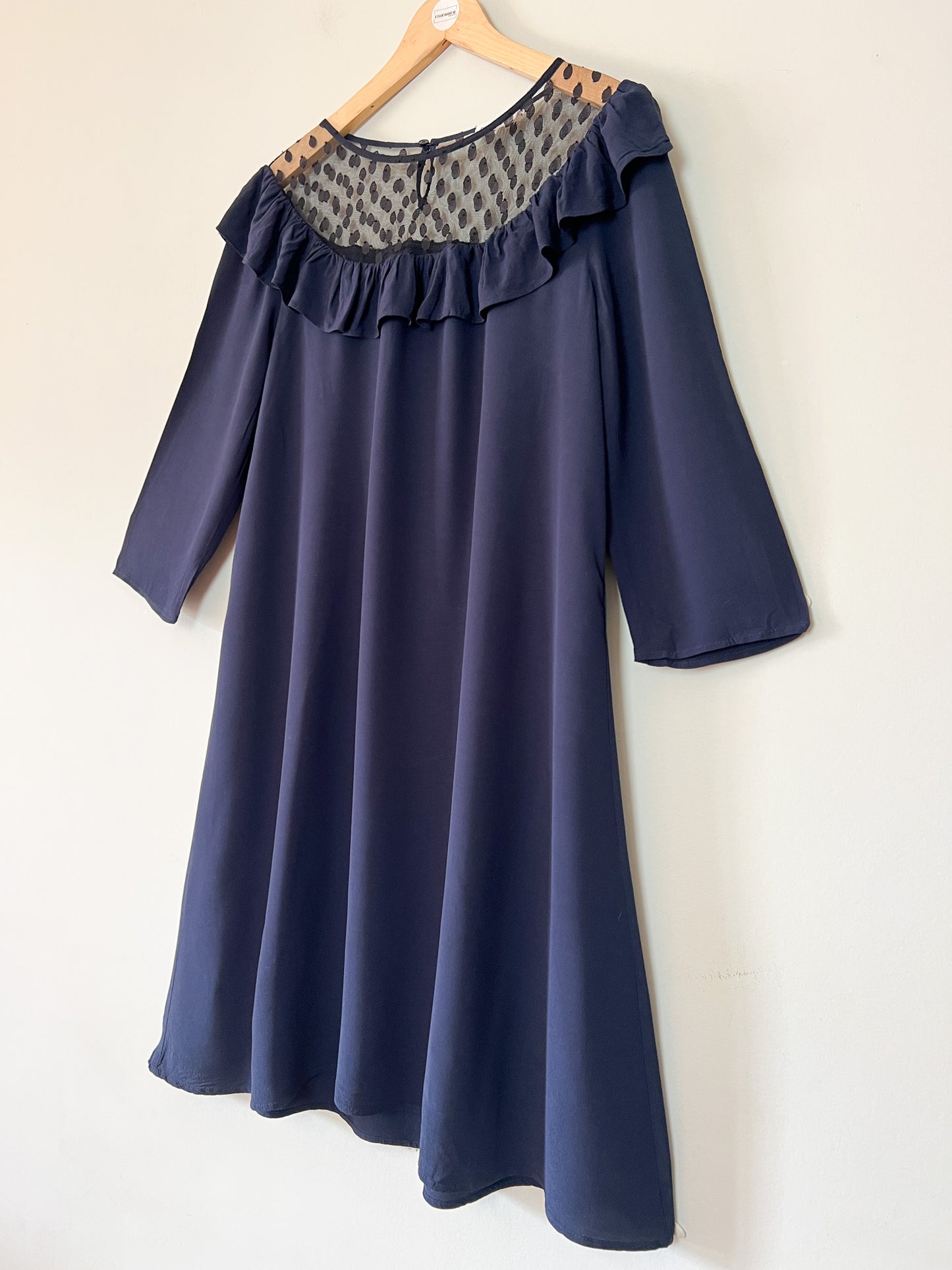 Robe Claudie Pierlot Marine Viscose - Plumetis Volant - T. 38 (Grand) - Made in France