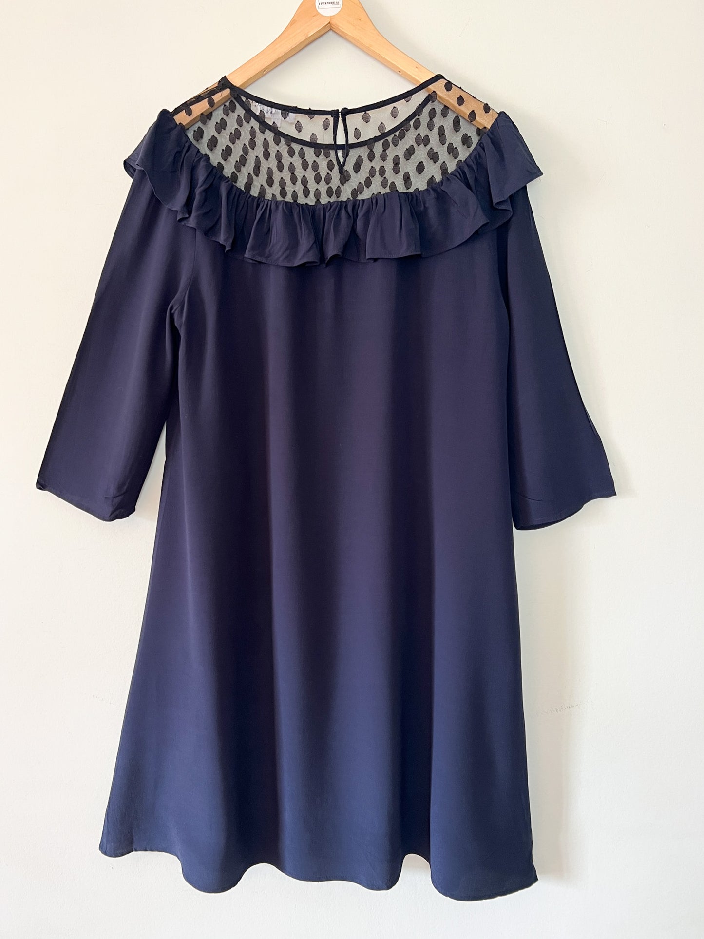 Robe Claudie Pierlot Marine Viscose - Plumetis Volant - T. 38 (Grand) - Made in France