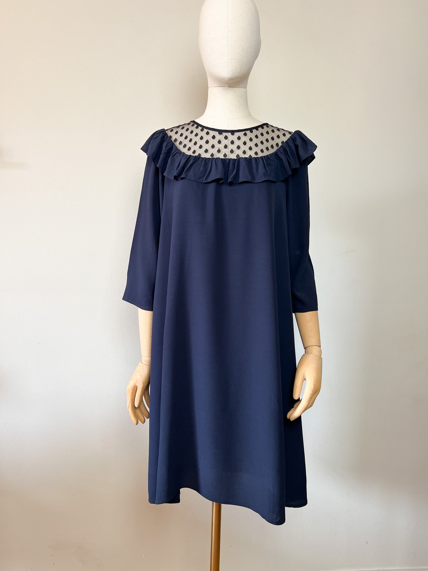 Robe Claudie Pierlot Marine Viscose - Plumetis Volant - T. 38 (Grand) - Made in France
