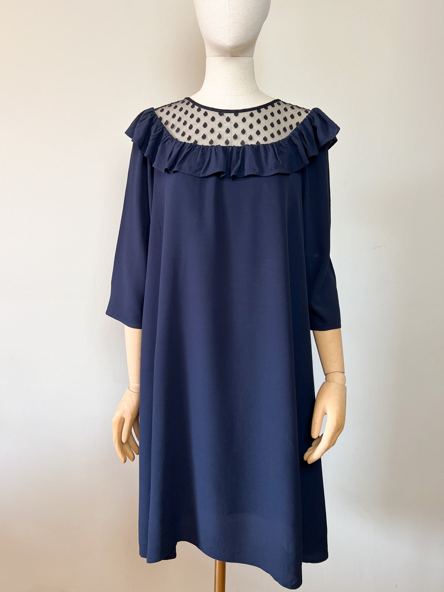 Robe Claudie Pierlot Marine Viscose - Plumetis Volant - T. 38 (Grand) - Made in France