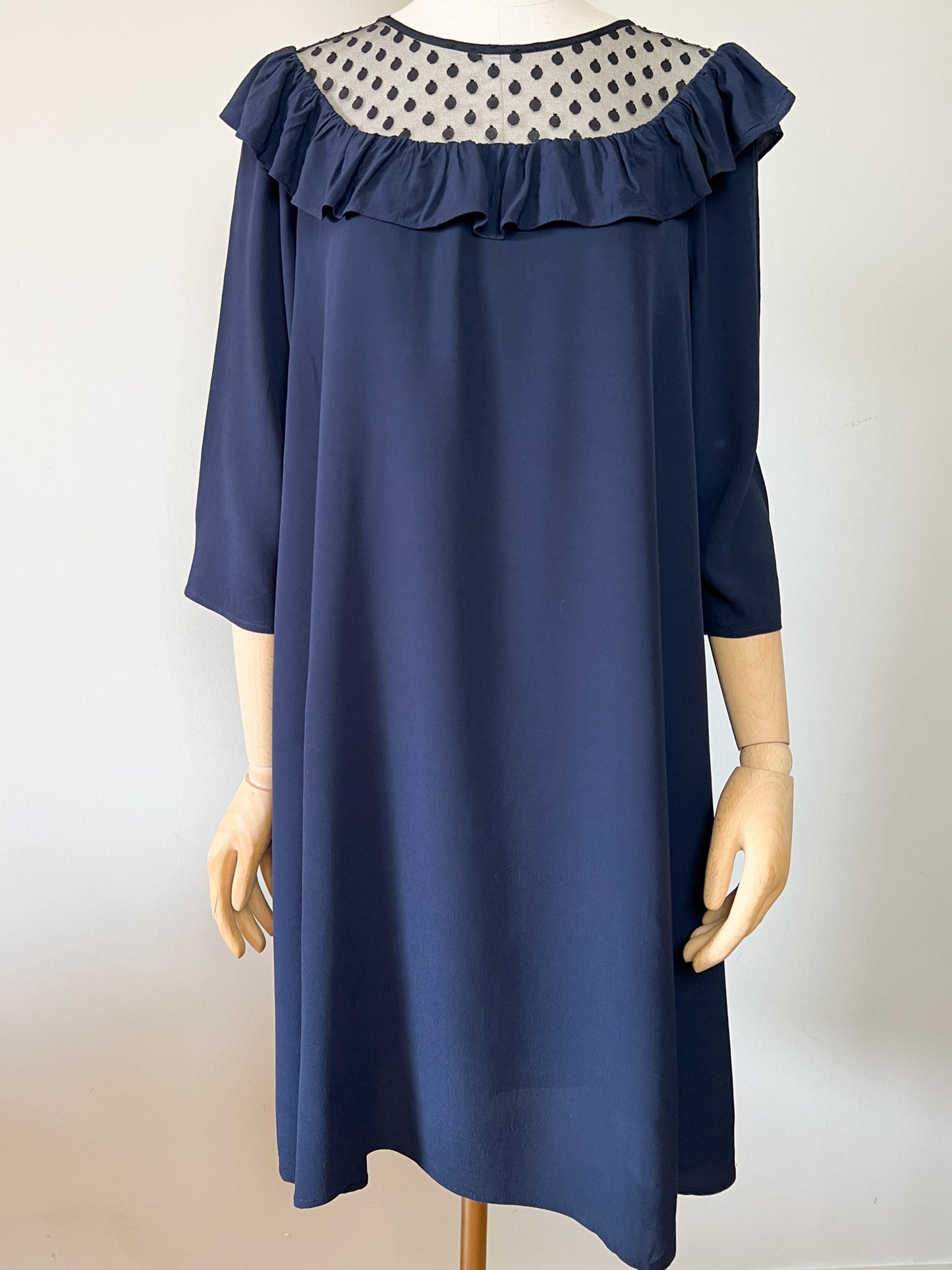 Robe Claudie Pierlot Marine Viscose - Plumetis Volant - T. 38 (Grand) - Made in France