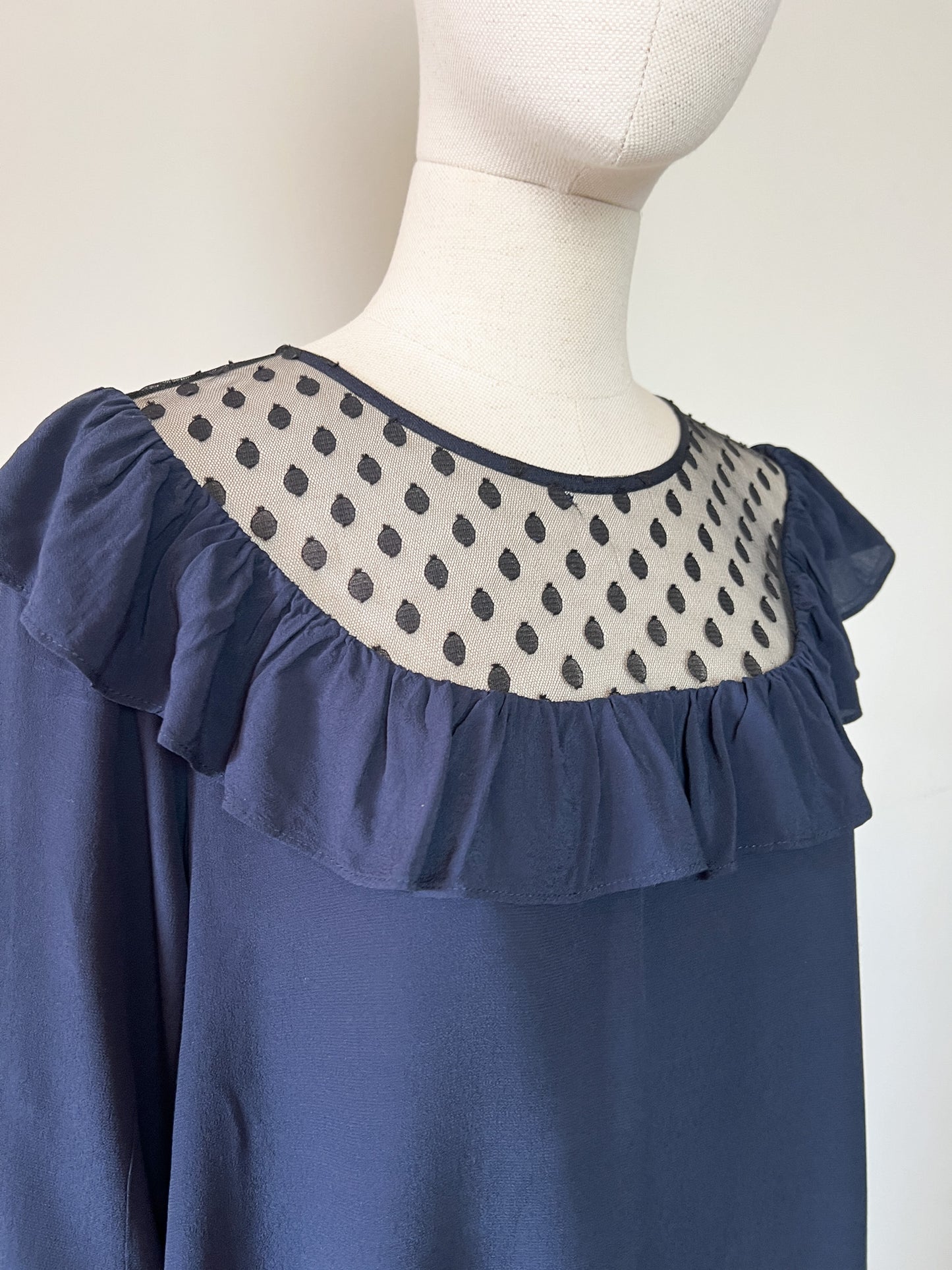 Robe Claudie Pierlot Marine Viscose - Plumetis Volant - T. 38 (Grand) - Made in France