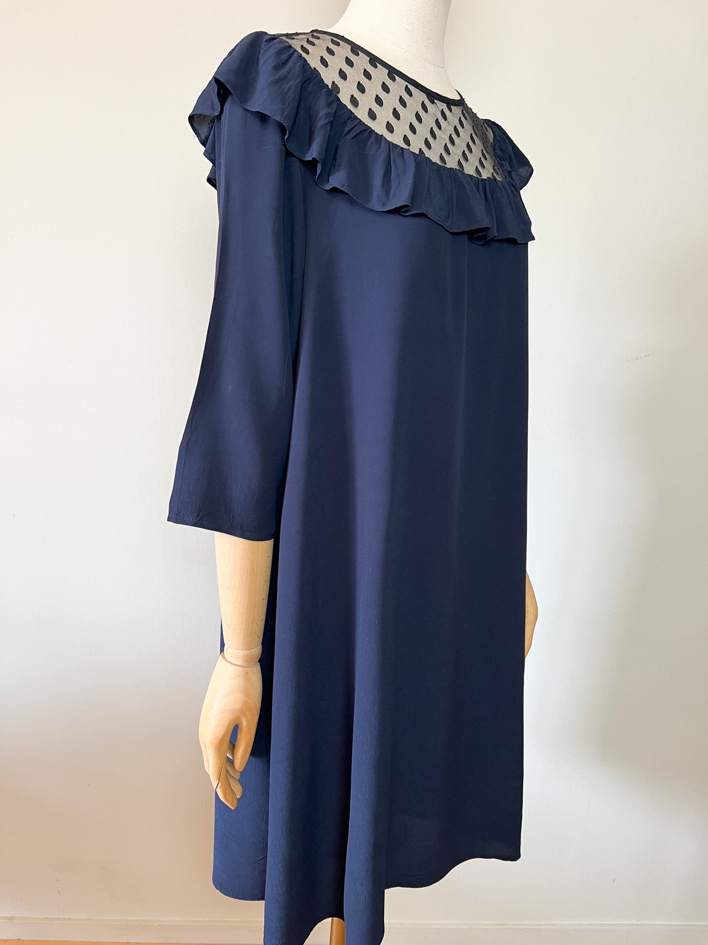 Robe Claudie Pierlot Marine Viscose - Plumetis Volant - T. 38 (Grand) - Made in France