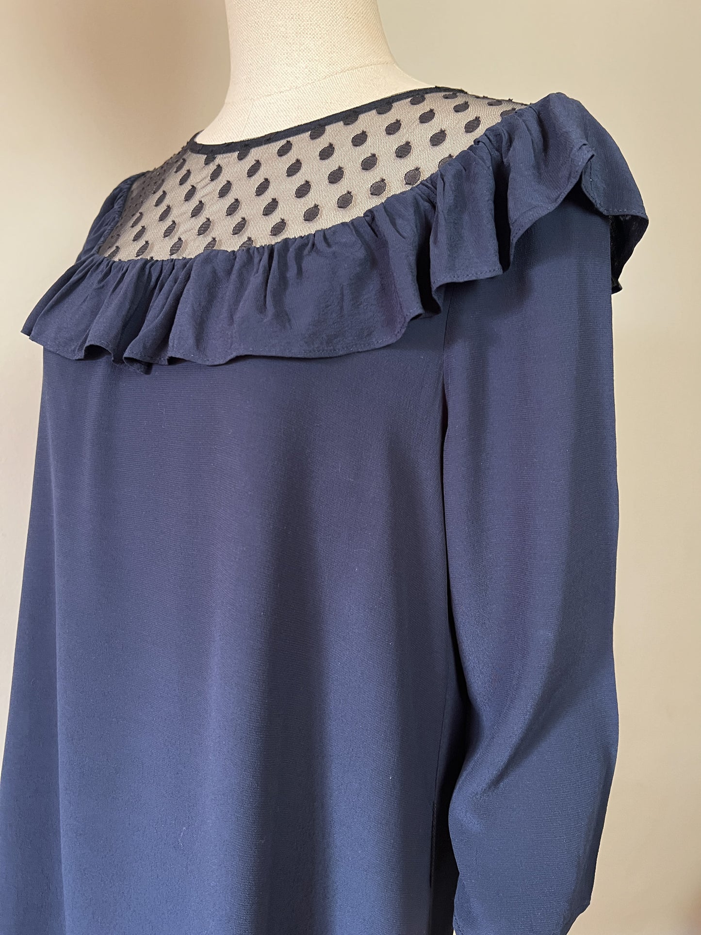 Robe Claudie Pierlot Marine Viscose - Plumetis Volant - T. 38 (Grand) - Made in France